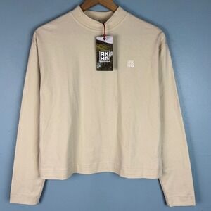 NEW Alaska Hardgear Womens Tan Medium Crosshaul Cotton Long Sleeve Mock Neck Top